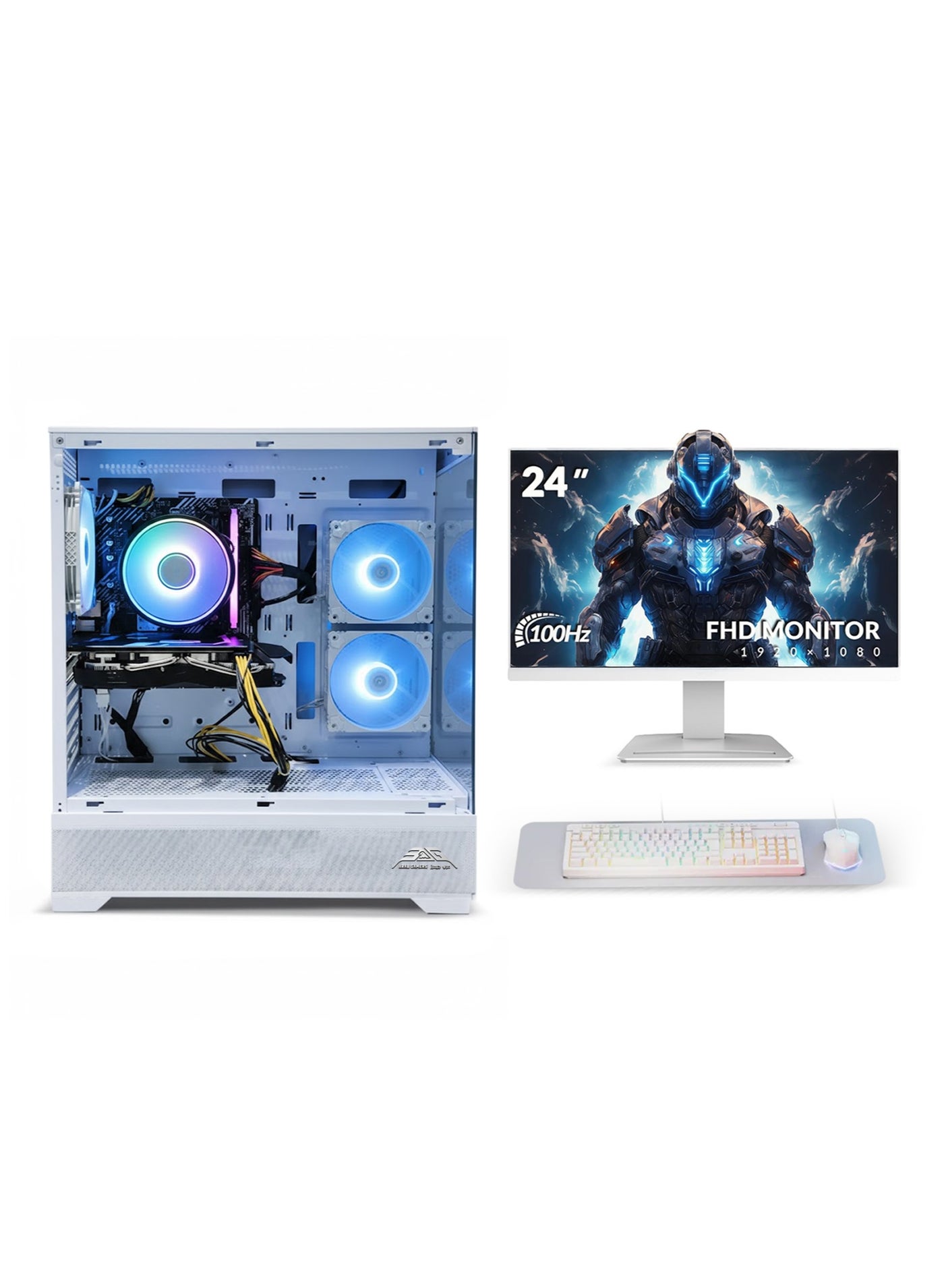 All In One Bundle White Gaming PC Set - Intel Core i5-14400F Processor | Nvidia GeForce RTX 5050 8GB Graphics Card | 16GB Ram | 1TB SSD | 24" FHD Monitor | Keyboard &Mouse Set | Build In WiFi | Windows 11 Pro | RGB Gaming Case White